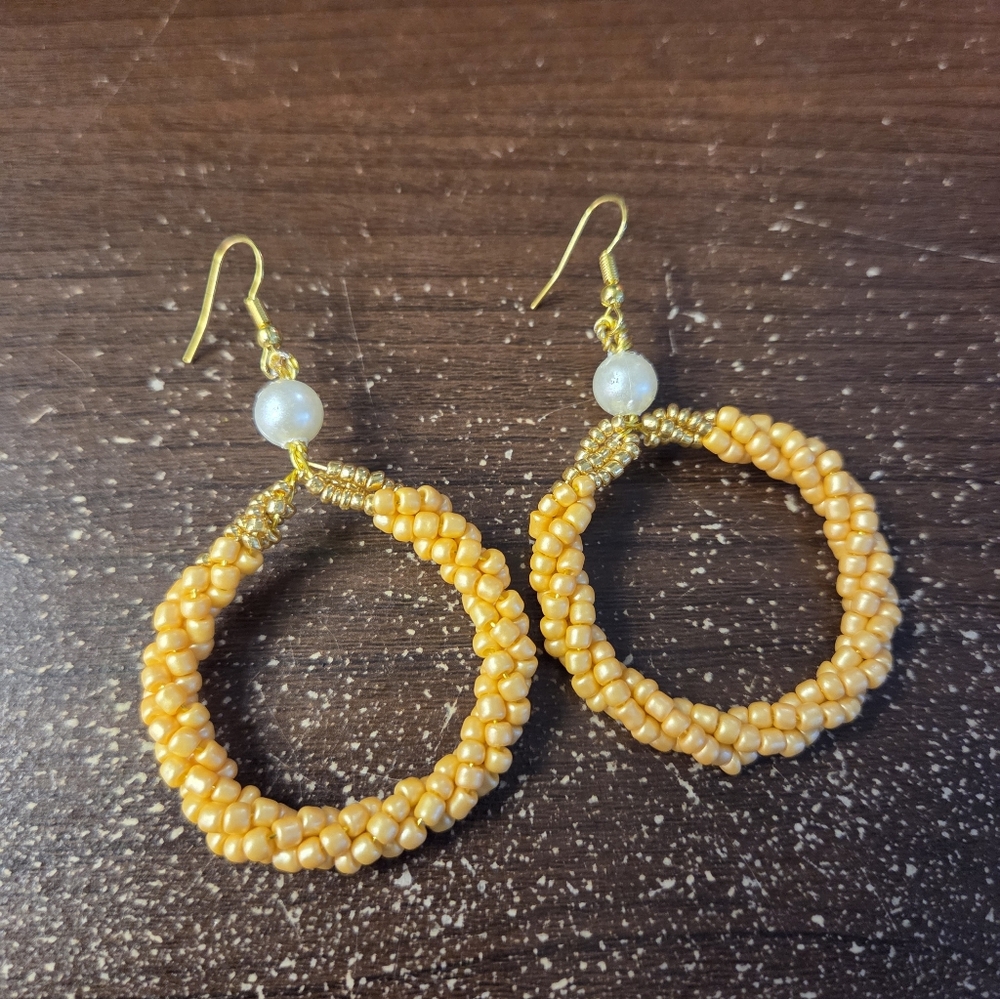 Gold Beaded Hoop Earrings
